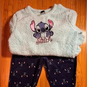 Disney Stitch Women’s Small Pajama Set – Fuzzy Mint Top & Soft Dark Blue Pants